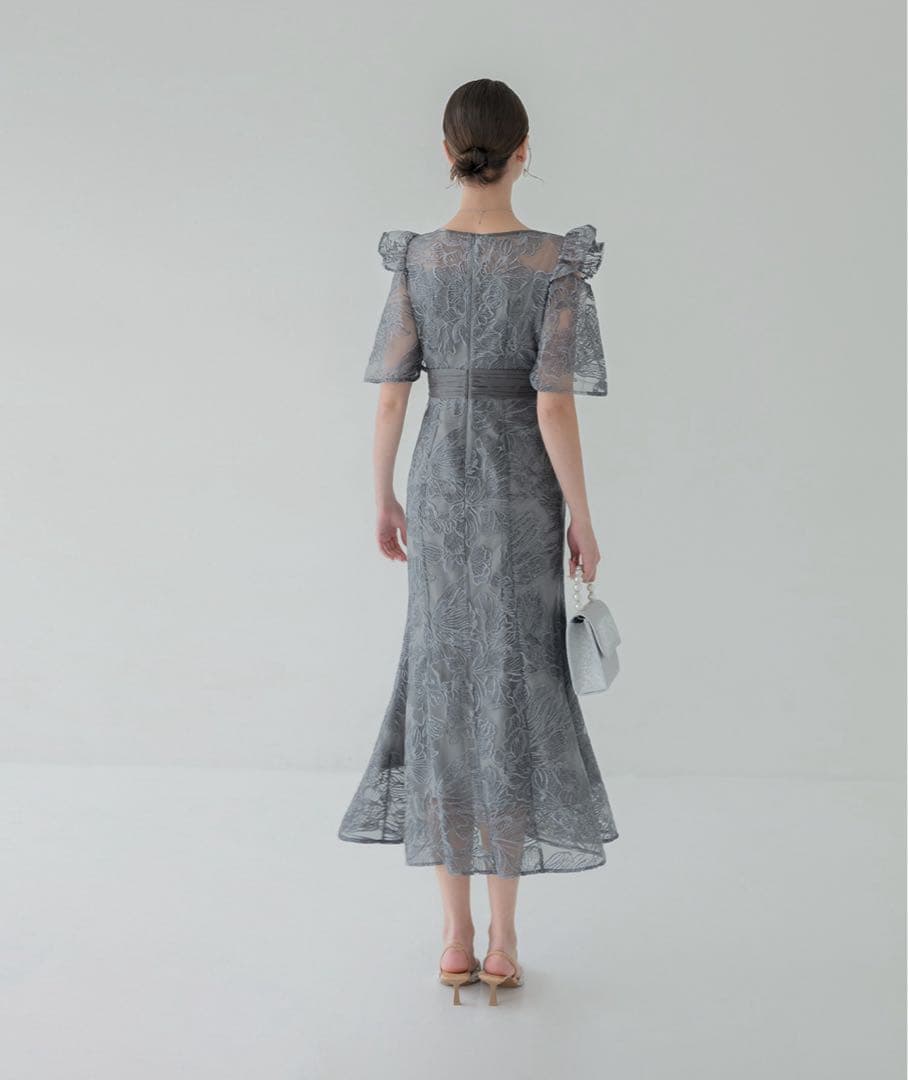 【Leja】フラワーレースシアーフリルマーメイドワンピースドレス