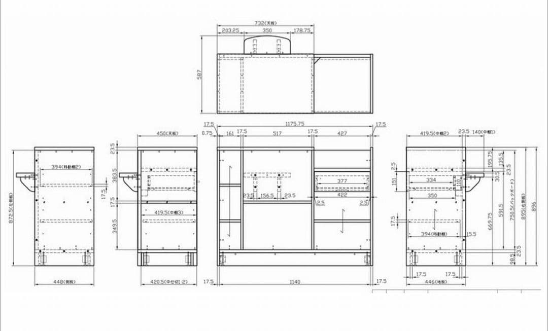 ウォールナット柄受付カウンター ダークブラウン幅117.5cm