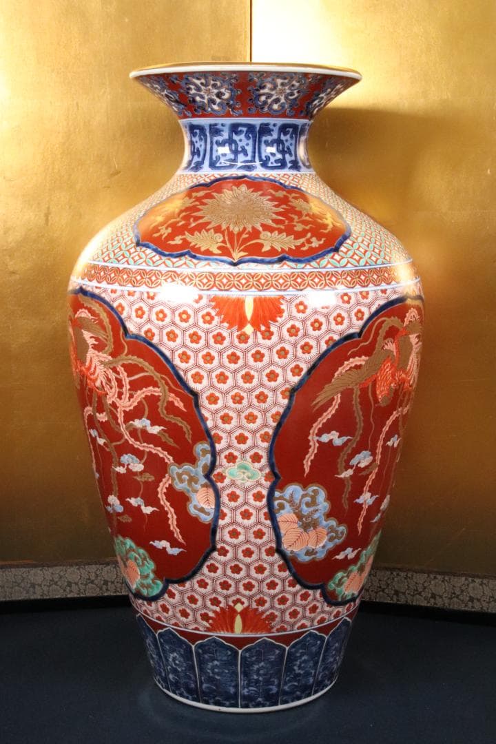 BE688　有田焼 松右衛門 作　染錦鳳凰　花瓶　花入　大型　高さ74㎝　共箱