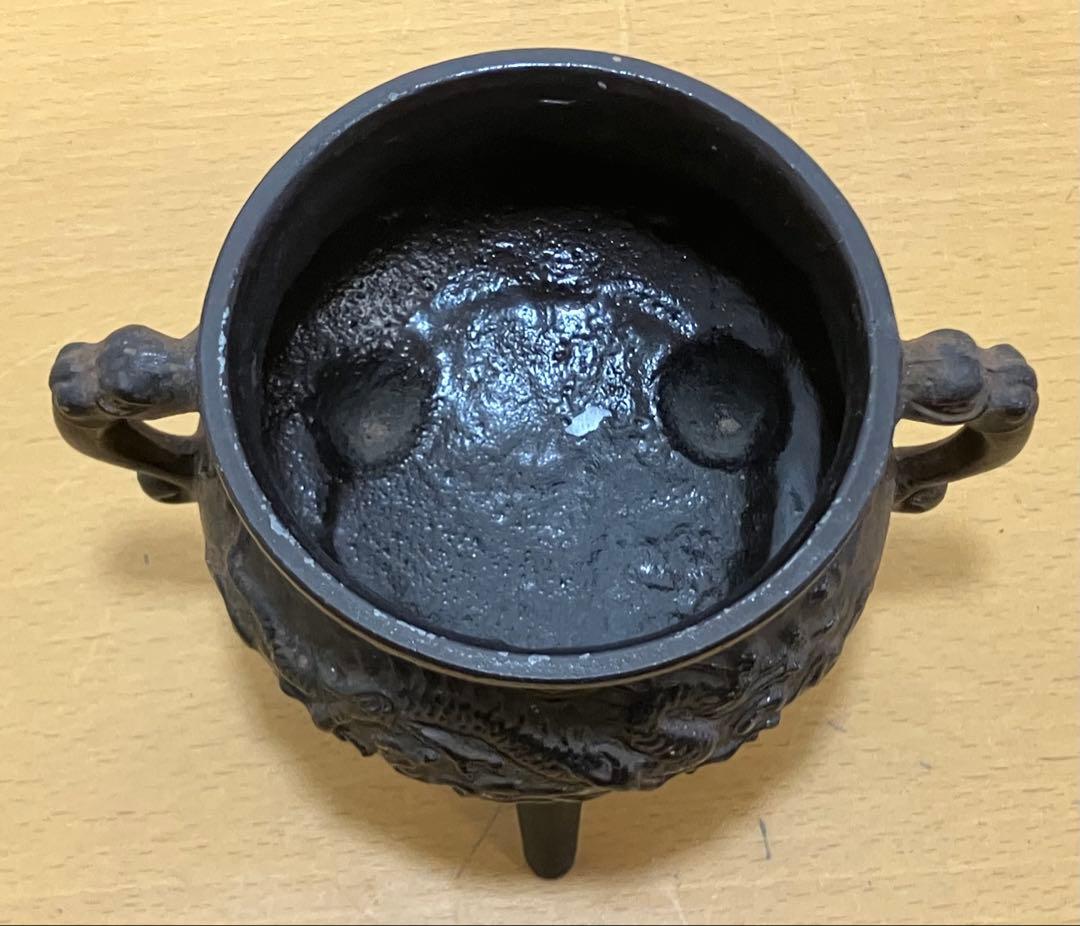 【香炉】三脚獅子摘龍紋獣　耳香炉　香爐　香道具　 古道具