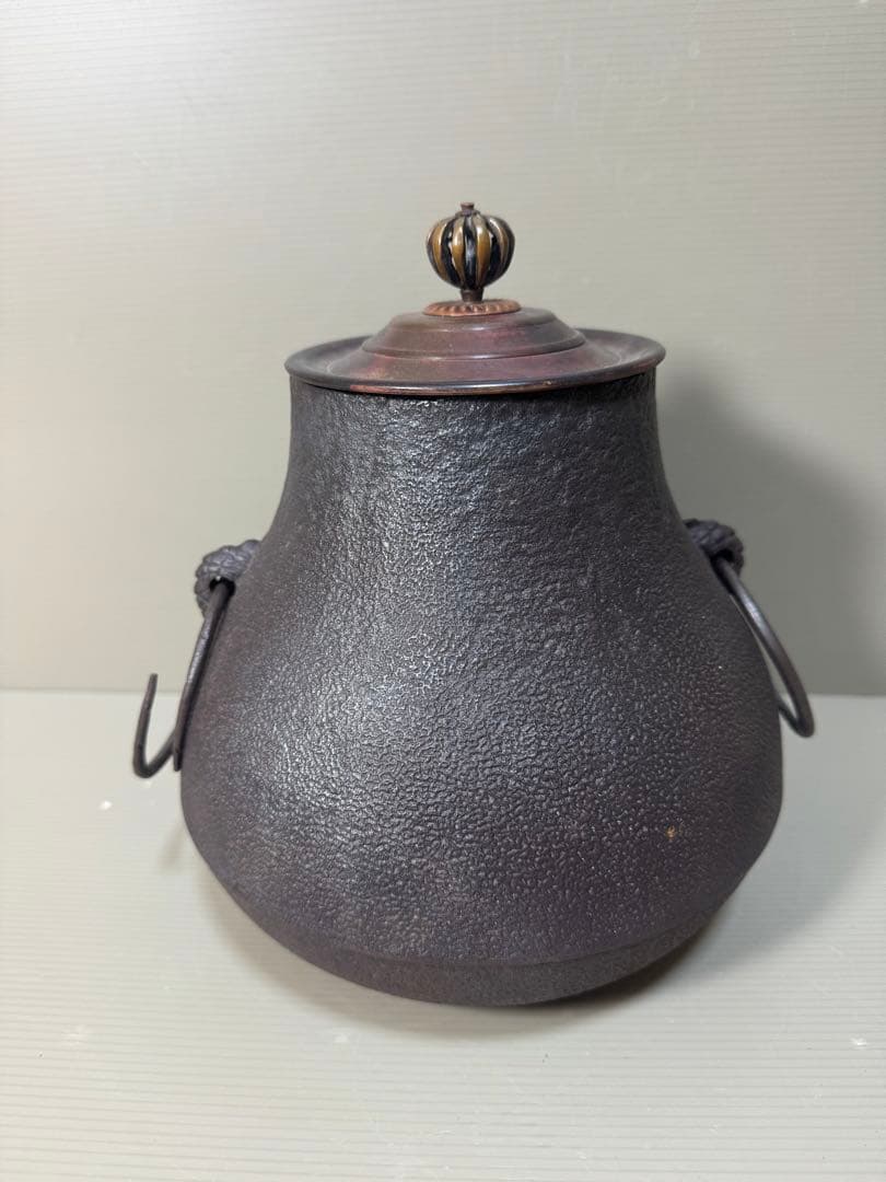 2247 人間国宝　釜師　高橋敬典　鶴首釜　釜鐶付き　茶道具