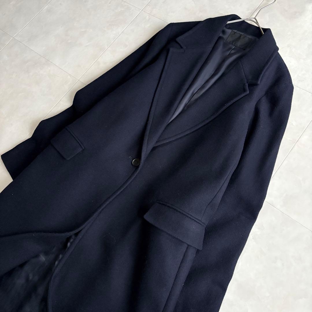 美品✨ ICB ウールチェスターロングコート 濃紺44 大きいサイズ ゆったり