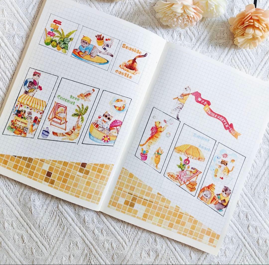 海外マスキングテープ巻売り バカンスキャット アニマルマスキングテープ