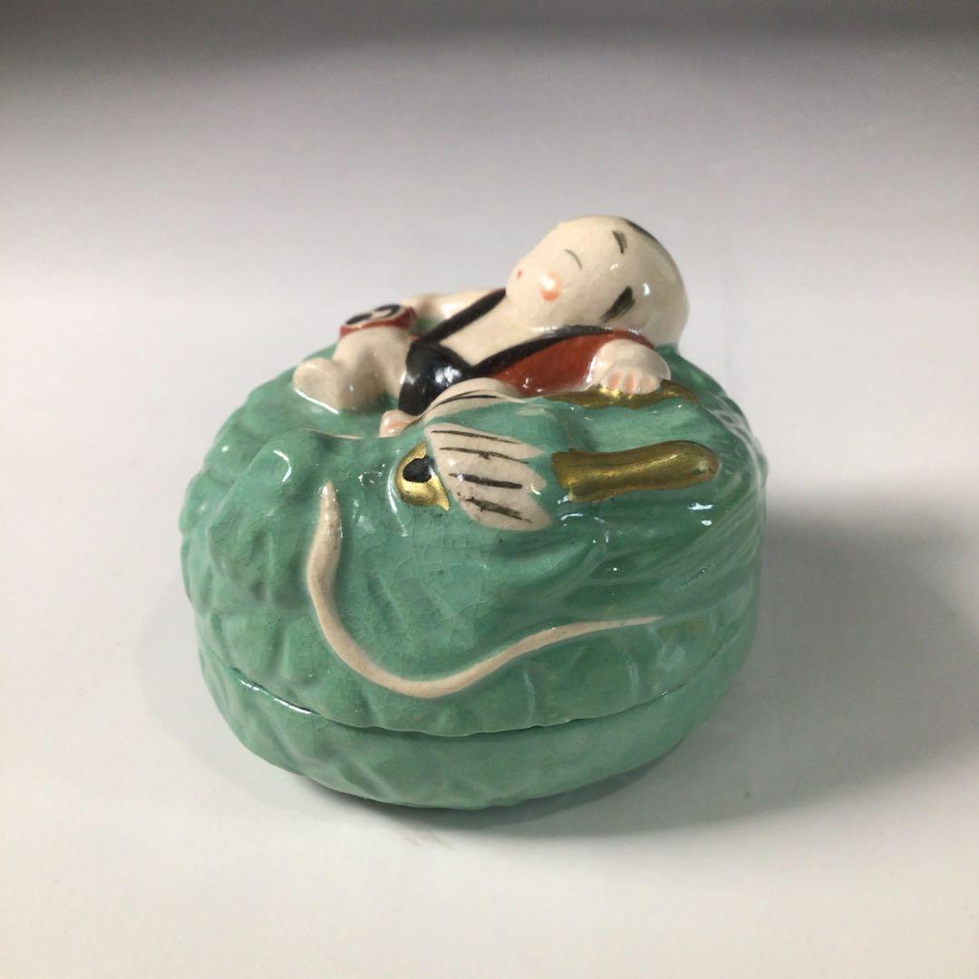 Ｓ２１７　香合　『伊東桂楽造』『楽焼』『龍わらべ香合』　共箱　茶道具