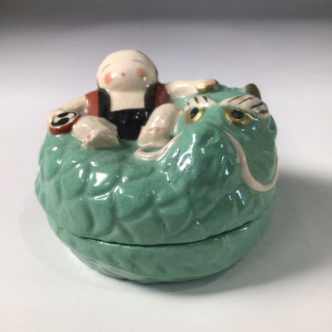 Ｓ２１７　香合　『伊東桂楽造』『楽焼』『龍わらべ香合』　共箱　茶道具