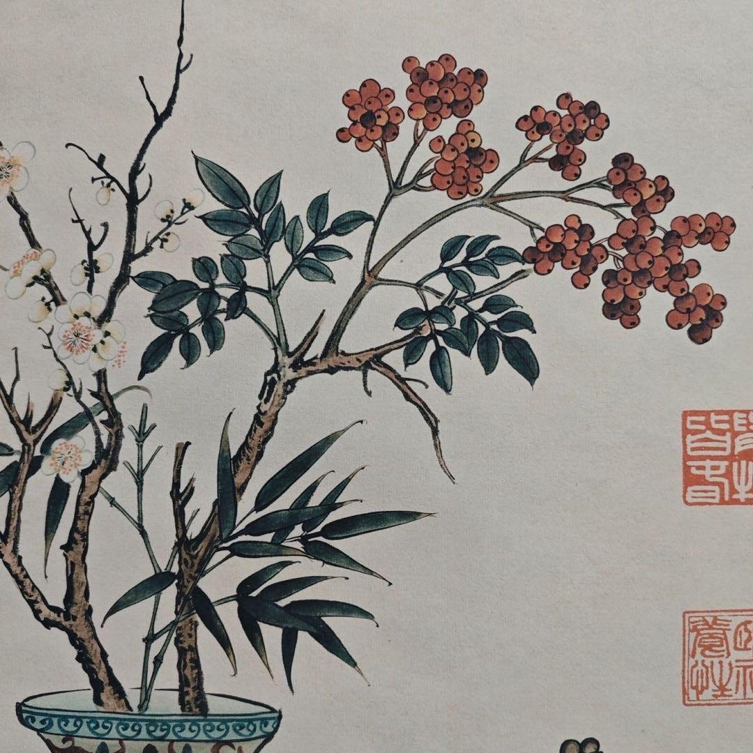 中国画・慈禧太后 花瓶宮花屏 四尺中堂 掛け軸／防偽仕様