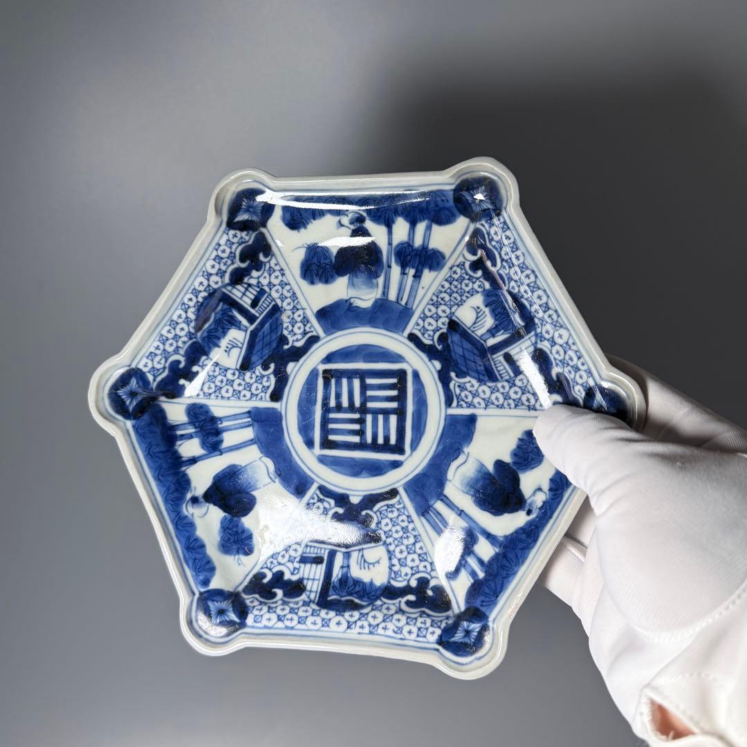 古伊万里　染付竹林賢人図六角皿　五枚　古美術　古陶を楽しむ　料理屋