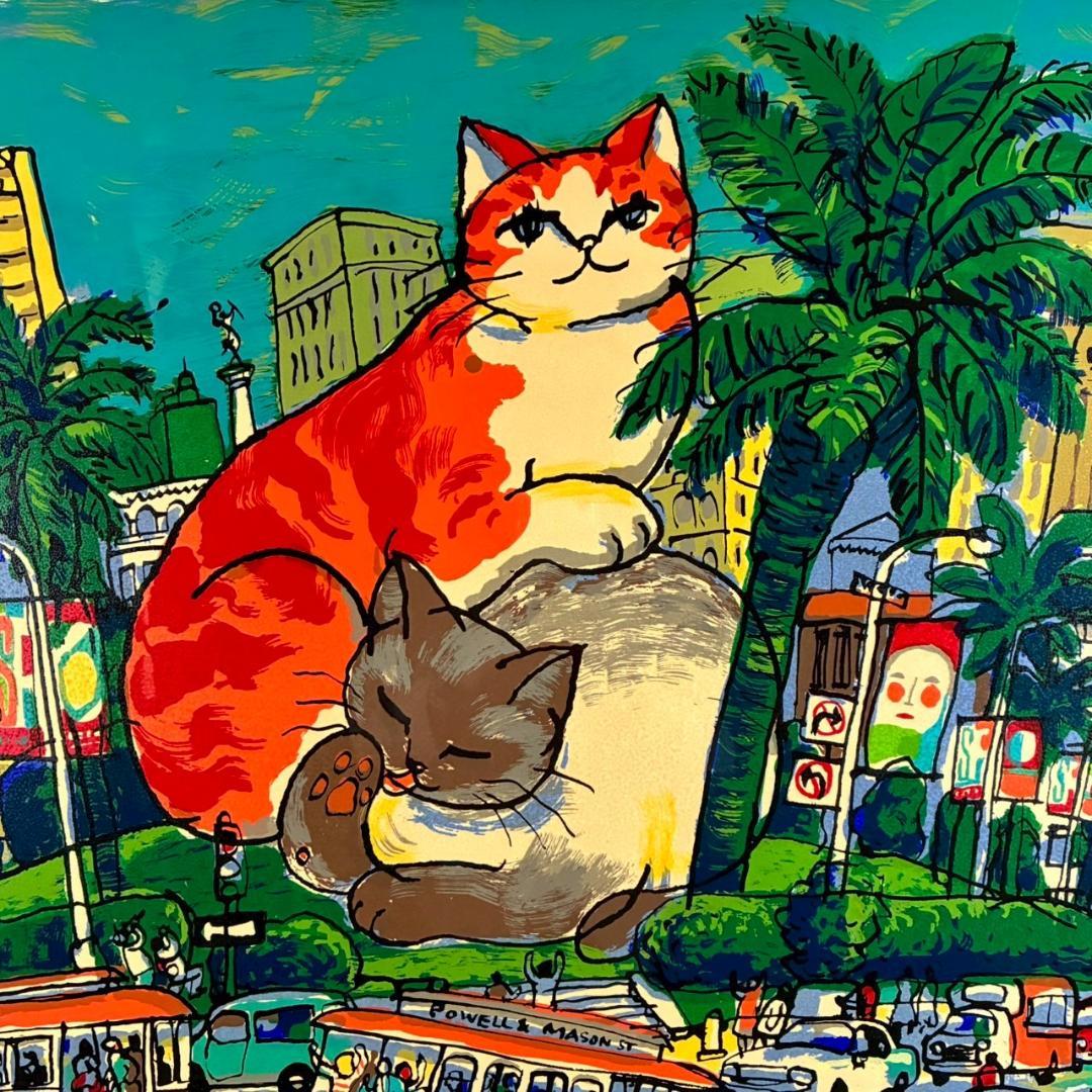 マイケル・ルー「ユニオンスクエア」シルクスクリーン 大作 直筆サイン入 猫 ネコ