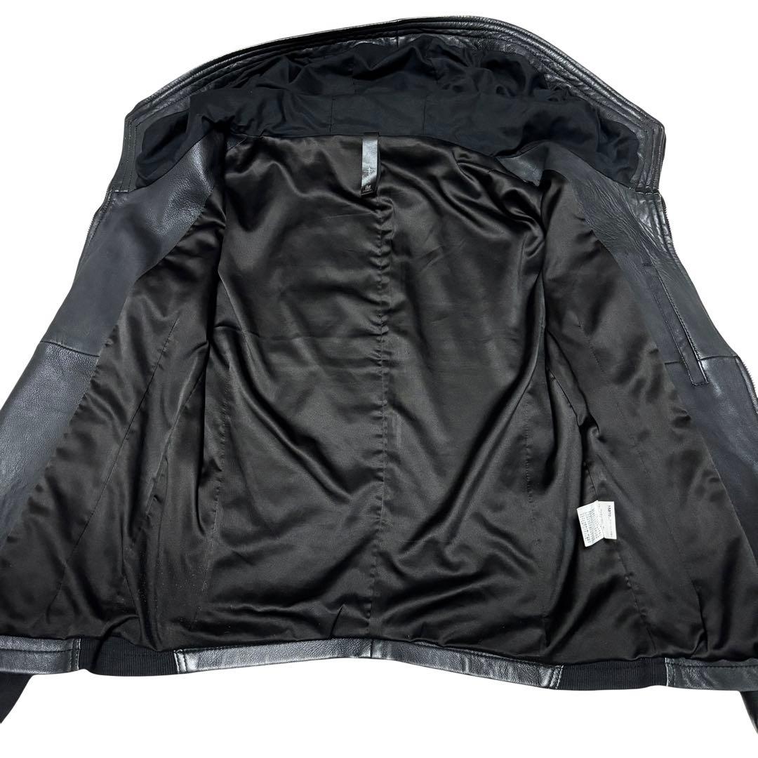 美品 ノーアイディー × カンビオ ラムレザー シングルライダースジャケット 黒
