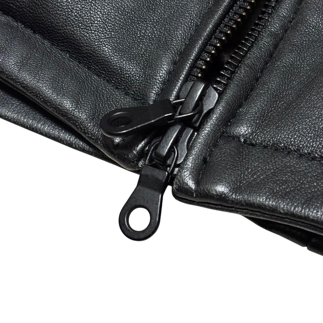 美品 ノーアイディー × カンビオ ラムレザー シングルライダースジャケット 黒