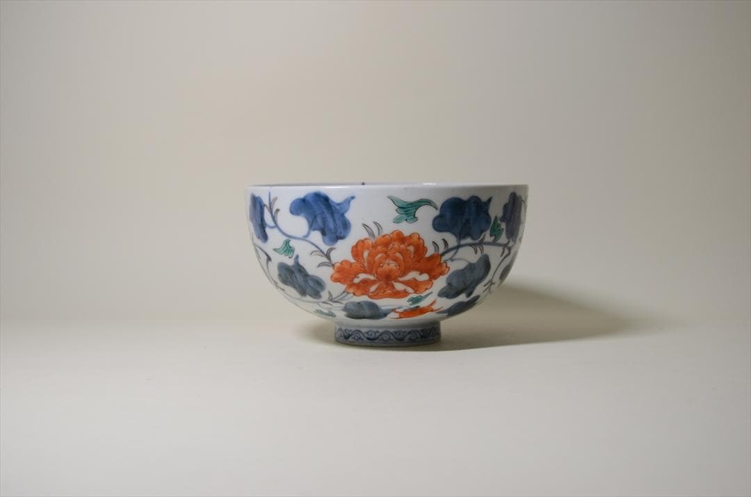江戸中期　古伊万里色絵草花柄鉢　骨董品　アンティーク　菓子器 a