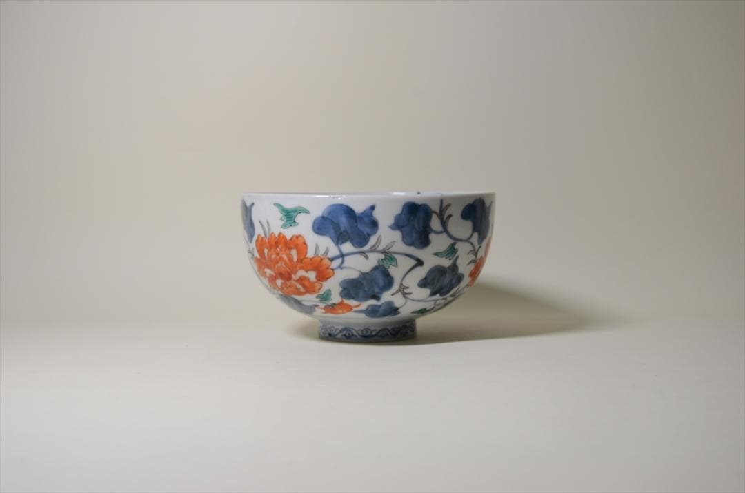 江戸中期　古伊万里色絵草花柄鉢　骨董品　アンティーク　菓子器 a