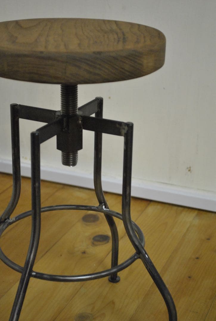 丸スツール　鉄フレームに銘木座面　typeG