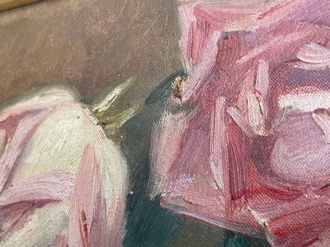 画家　加藤静児　静物　油彩画　油絵　額入　花　薔薇　薔薇の絵　バラ