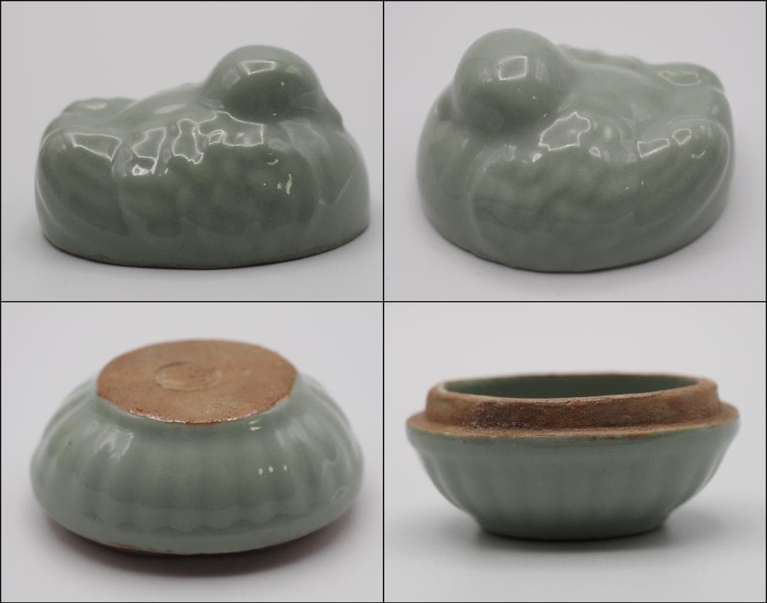 帝室技芸員 初代諏訪蘇山 青磁 鳩 香合 箱付