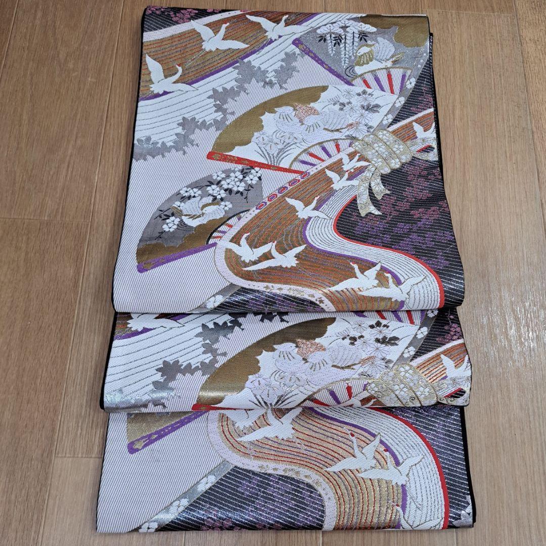 今大変お得なフルセット 正絹赤地振袖 ワイン裾グリーン御所車柄 成人式最適