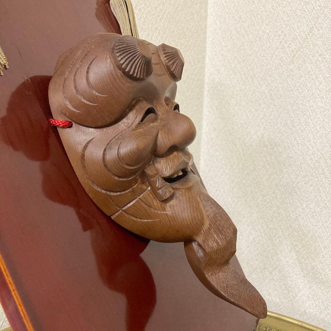 時代翁面　壁飾り　木彫り　古面　能面　白色尉　黒色尉　猿楽