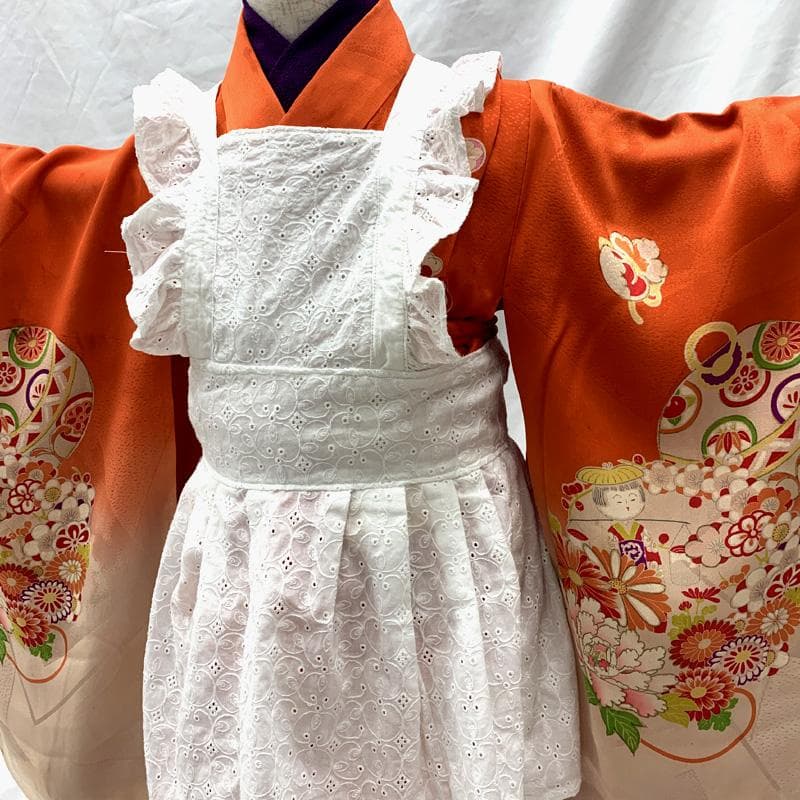 510ag64□七五三 三歳 アンティーク 女児 着物のみ 五つ紋 こけし 花□