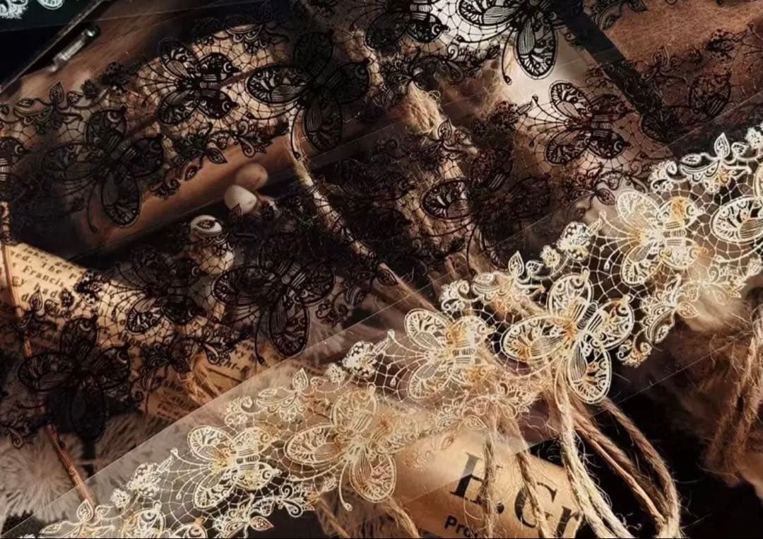 PET 复古蕾丝边 4cm×5m 海外マスキングテープ　海外マステ　蝶　レース