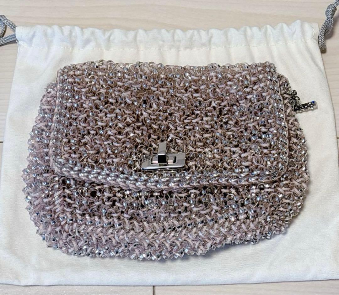 美品 アンテプリマ ルッケット ワイヤーバッグ　パウダリーピンクシルバー