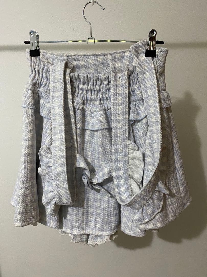 LIZLISA リズリサ　ギンガムツイードサスペンダー付きスカパン　ブルー