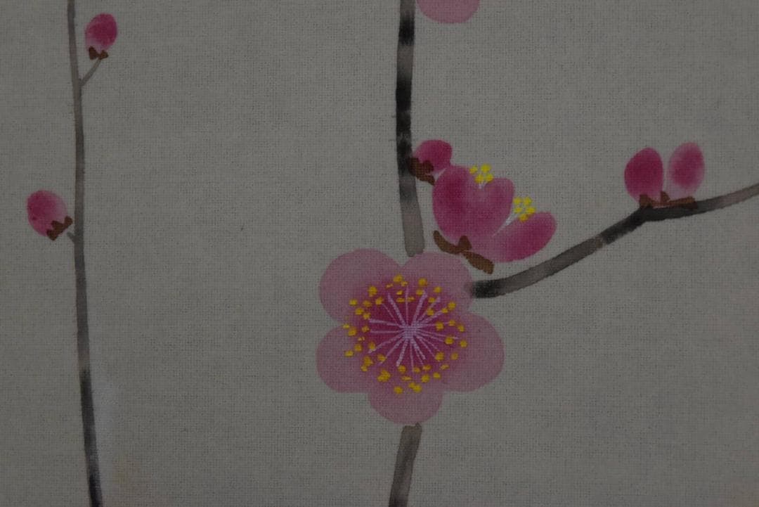 【真作】稲葉桑文/紅梅に雀図/雪梅小禽図/掛軸/名家伝来/AA-308