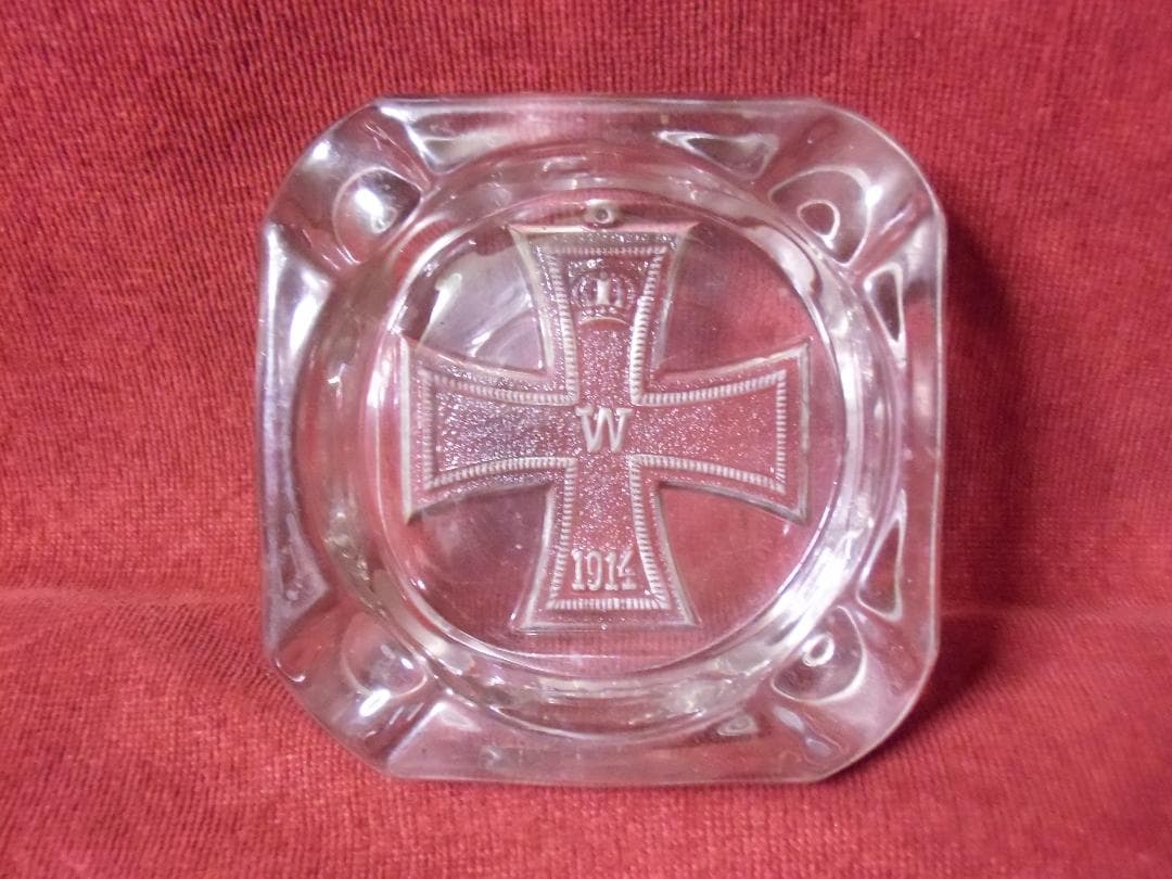 Ｗ帝政ドイツ軍/プロイセン王国＊１９１４鉄十字ガラス灰皿（実物）