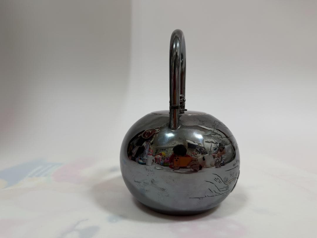 純銀製 象嵌 山水図彫 湯沸 銀瓶 煎茶道具