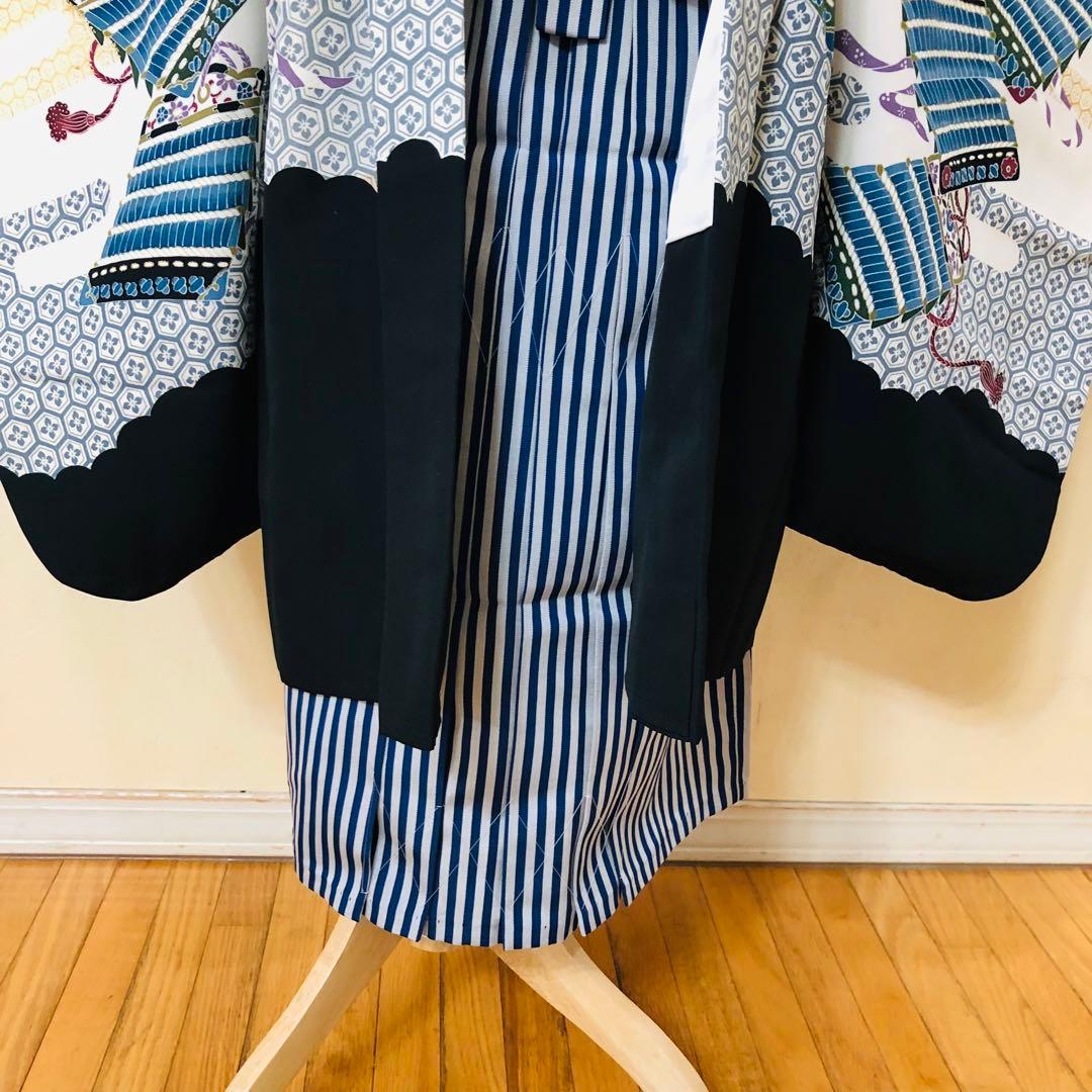 七五三５歳完全フルセット‼️豪華黒地系兜金彩煌びやか⭐︎袴縞スタイルアップ人気銘品