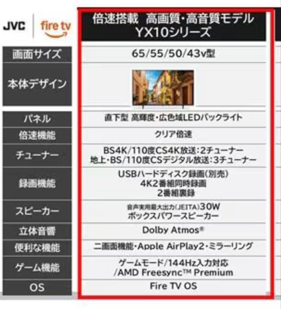 4K液晶テレビ JL-43YX10 JVC 2025年製　Fire TV