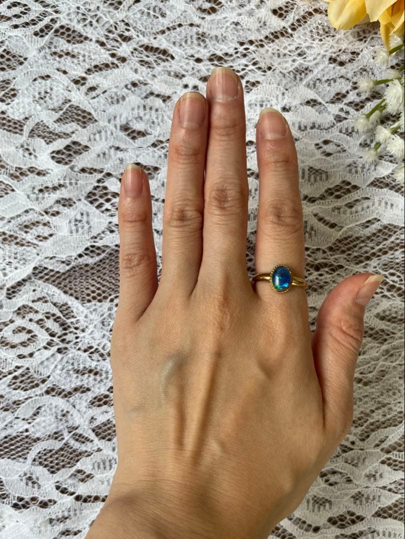 【現品限り】英国 張り合わせ石 ビンテージ オパール　リング 指輪 1974年