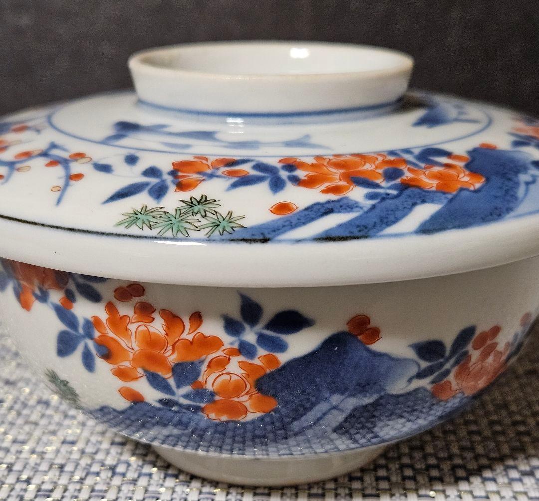 【最上級伊万里❗】江戸末期～明治　画工喜作　細工宗一　柿右衛門手　花と鮎図蓋碗