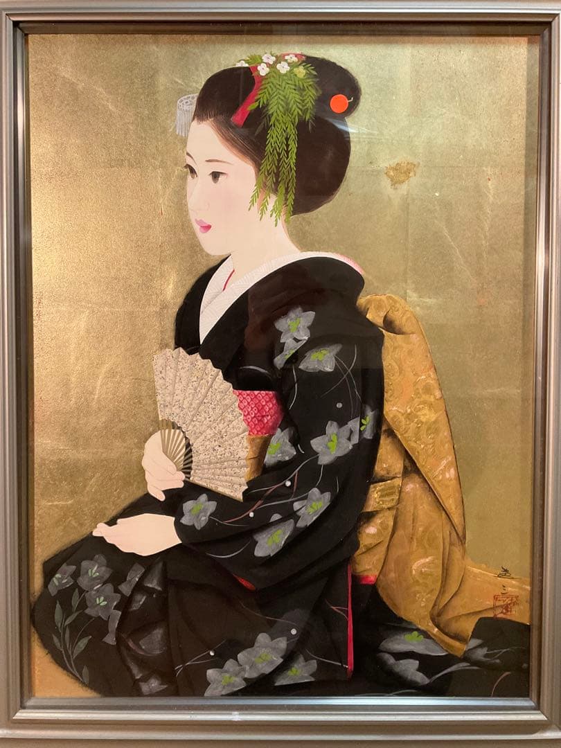 清水達三　「舞妓」　日本画１０号　直筆サイン・落款・共シール有り