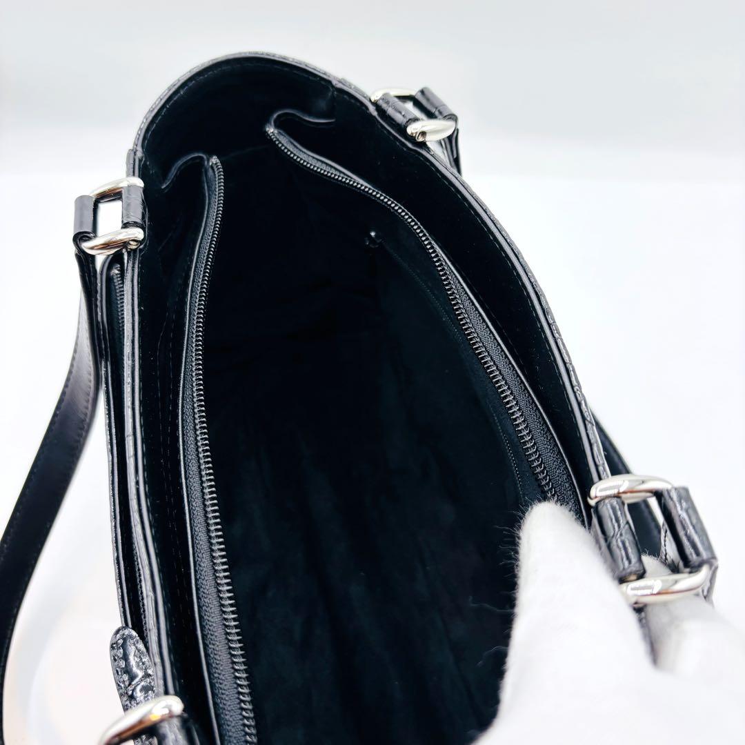 【美品】JRA ハンドバッグ クロコダイル レザー パスケース付き ブラック