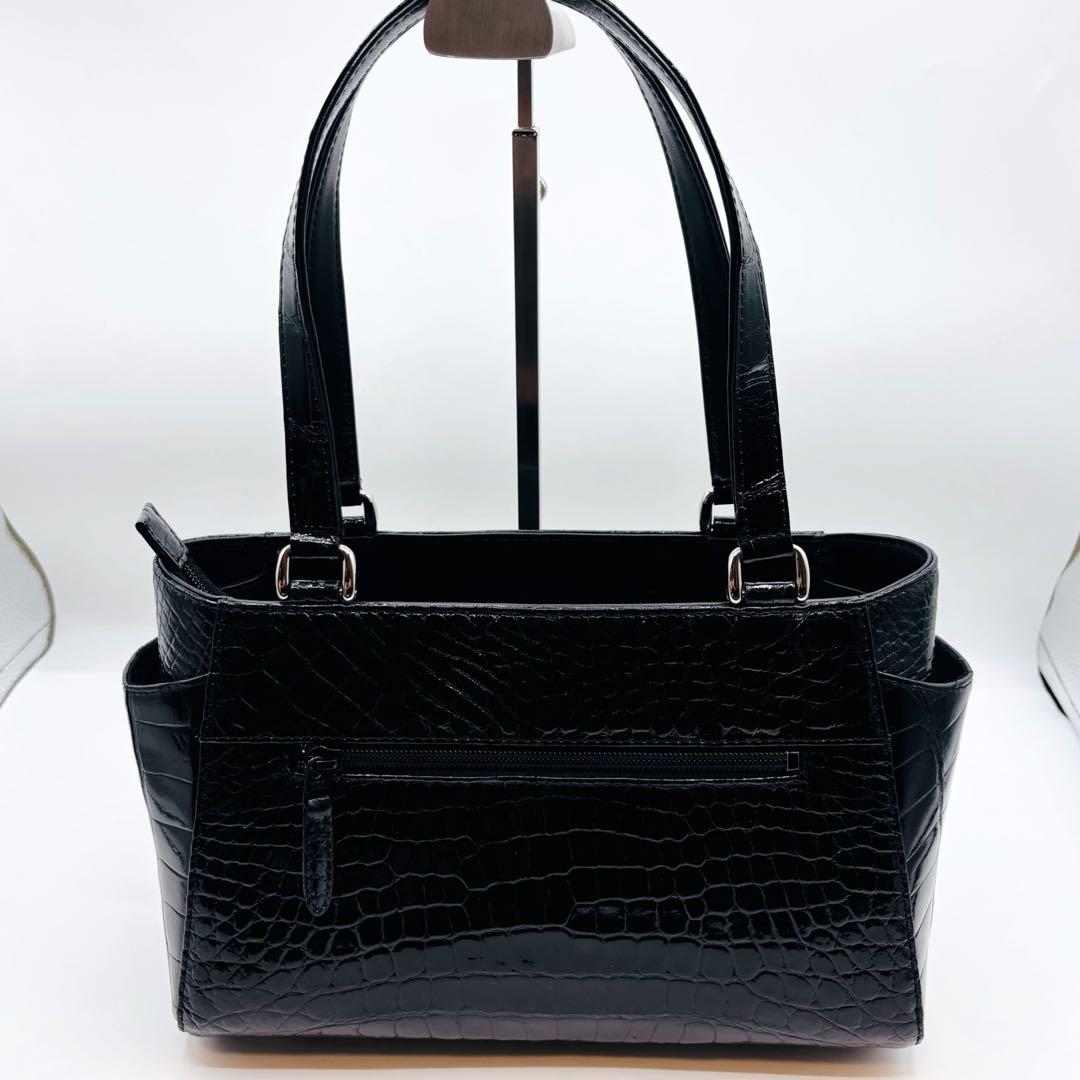 【美品】JRA ハンドバッグ クロコダイル レザー パスケース付き ブラック