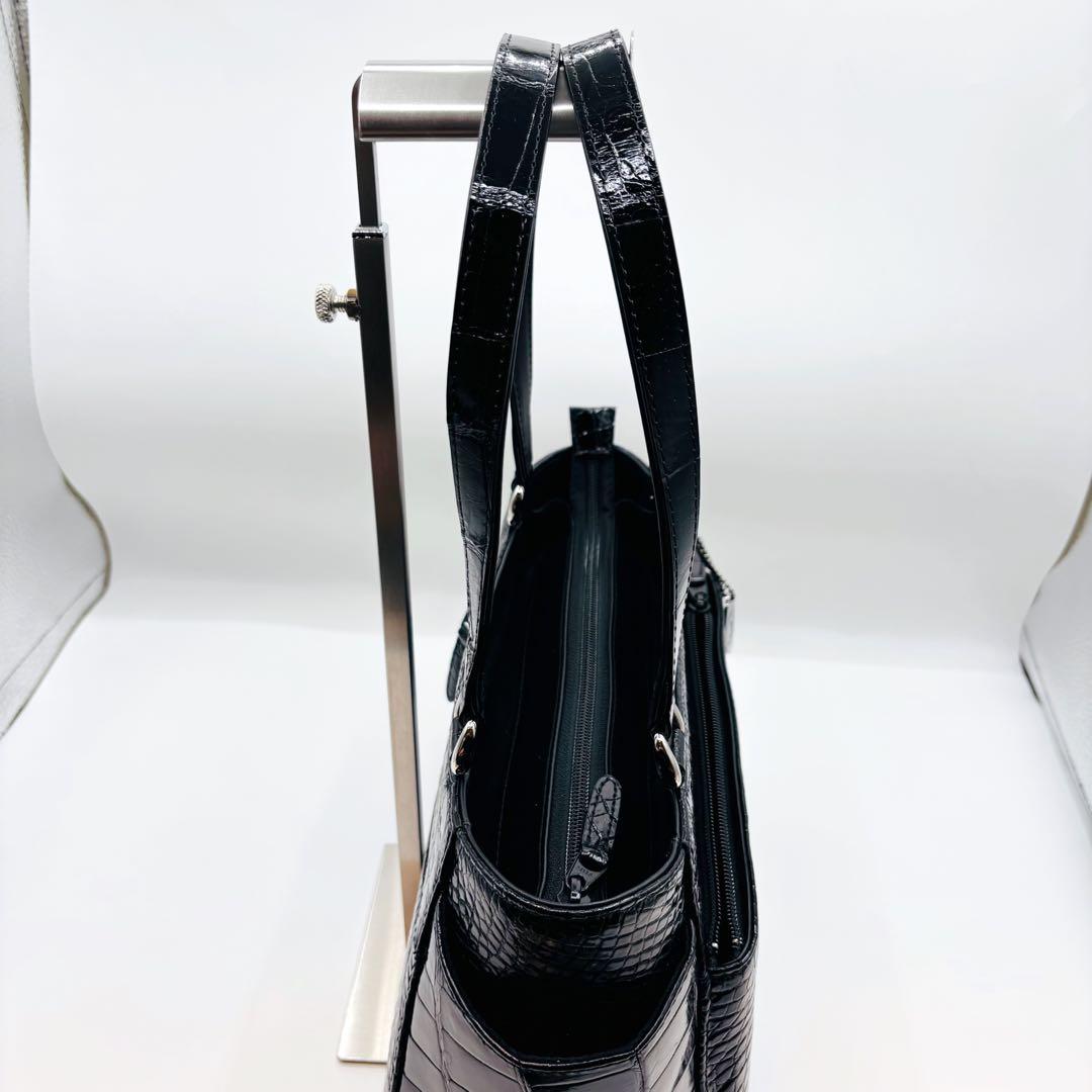 【美品】JRA ハンドバッグ クロコダイル レザー パスケース付き ブラック