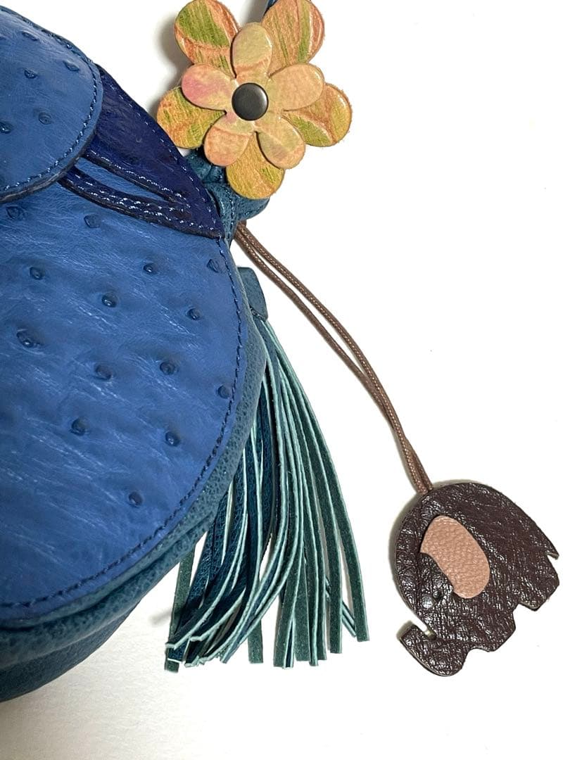 新品★イビサ★ゾウ★高級オーストリッチ革★花チャーム付きショルダー　エレファント