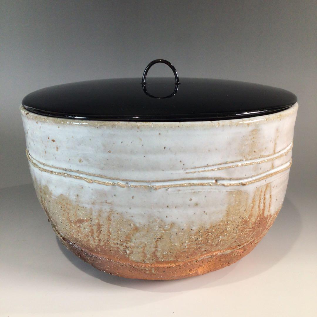 Ｐ６５７　水指　『萩焼』『吉田仙萩造』『平水指』　共箱　茶道具