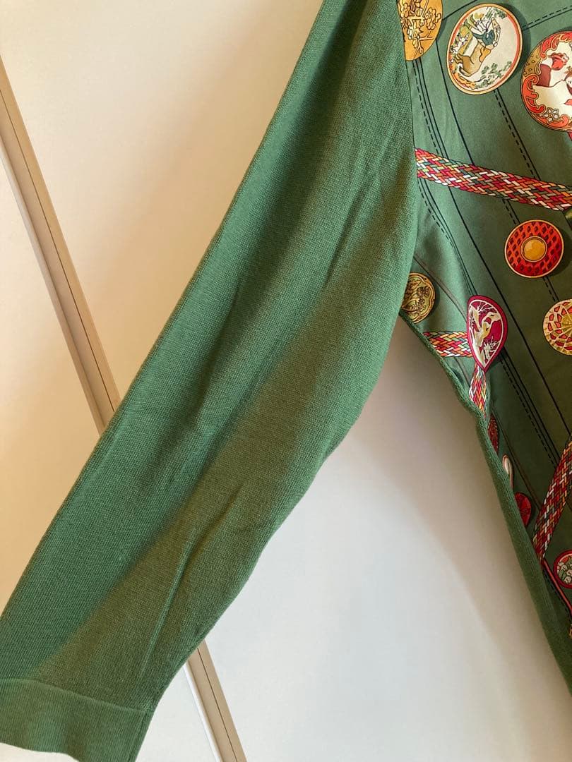 HERMES エルメス 総柄ニット切替ポロシャツ シルク/コットン/カシミヤ L