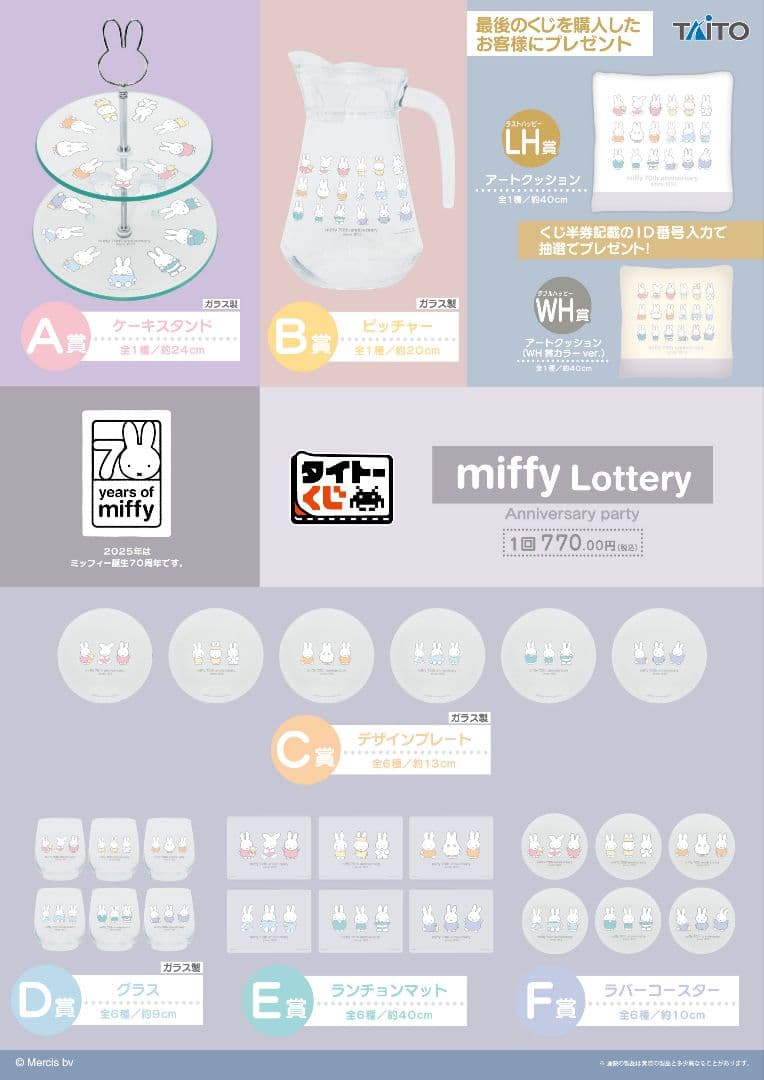 タイトーくじ　ミッフィー　Anniversary party １ロット