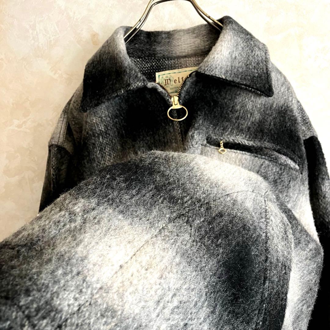 極美品 70's USA製 メルトン オンブレチェックJKT 黒 L