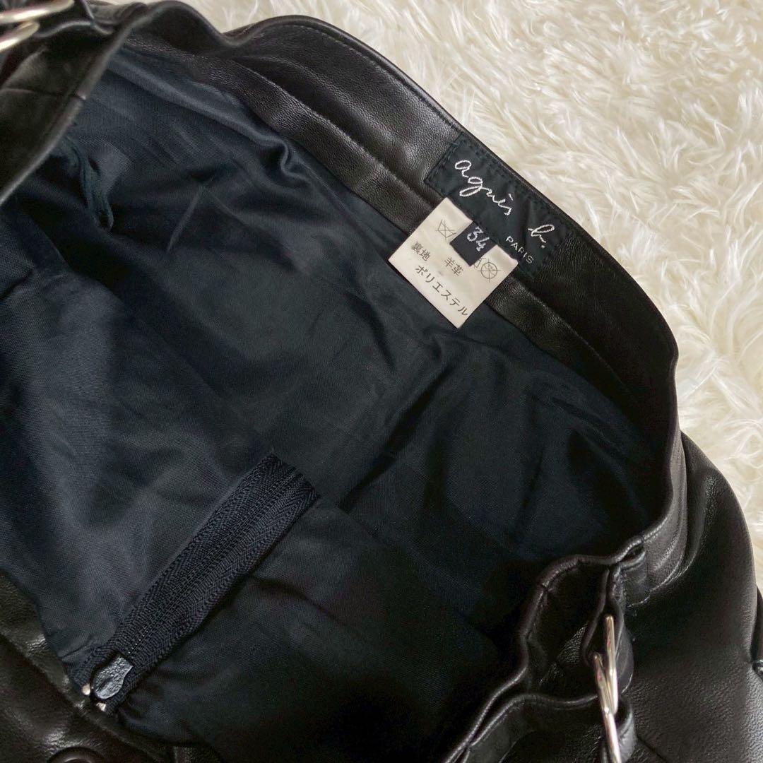 agnes b. レザースカート ブラック 34 ラムレザー オシャレ 大人