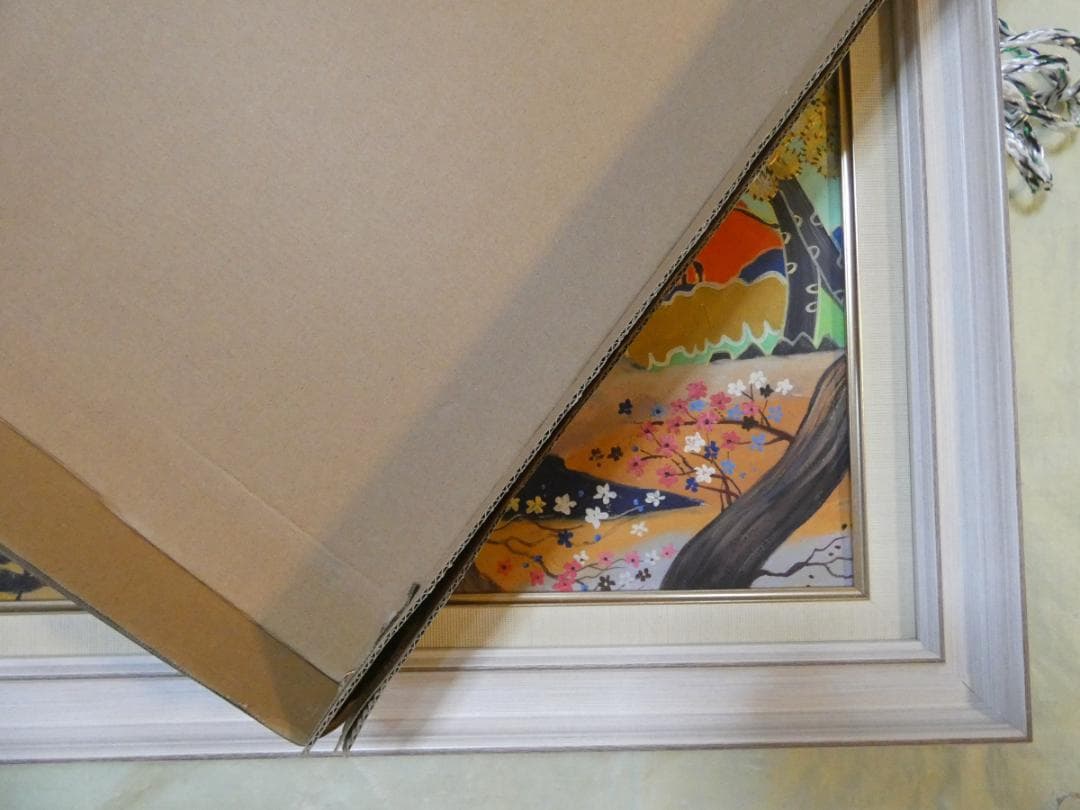 【新春売り】風景画　油絵　片岡球子　赤富士圖　F8　額付き　手描き　肉筆