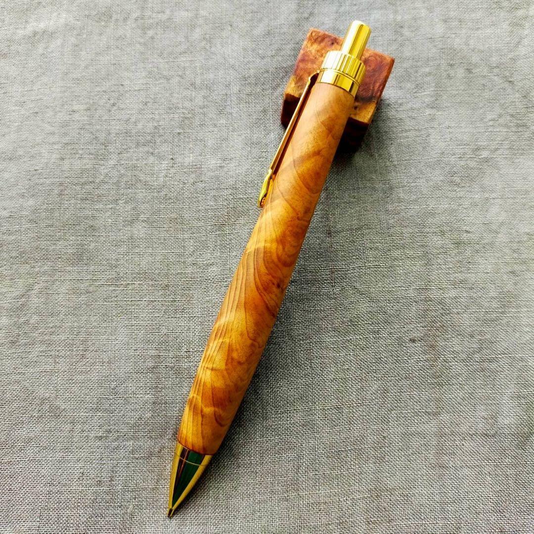 屋久杉　ハンドメイド　木軸シャープペン　0.5mm　天然木　ゴールド