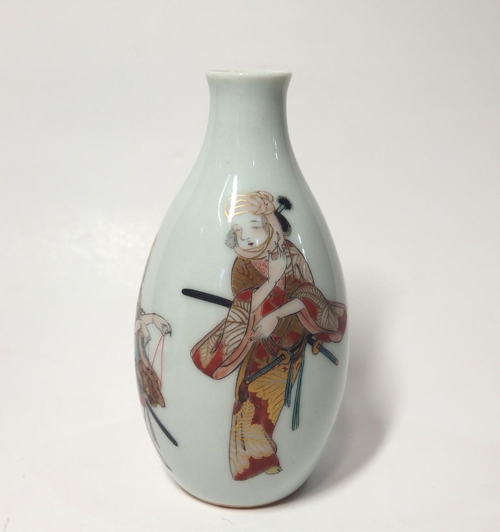 篠尾旭豊作/九谷色絵元禄美人図徳利一対/共箱/師初代秋塘