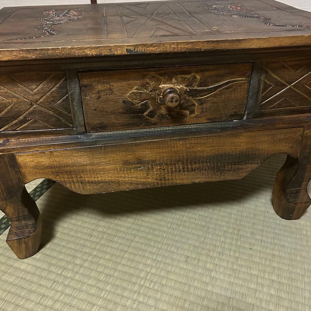 ヴィンテージ家具　トカゲ柄　極希少コラージュ　レトロ　アジアン家具　立体レリーフ