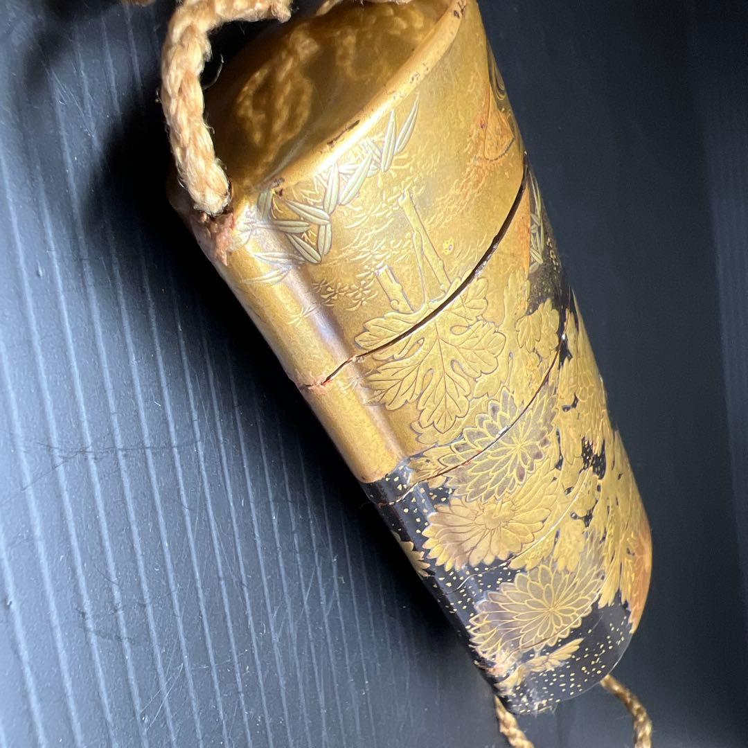 江戸時代　山田常嘉斉　極上蒔絵印籠　木箱付　76g 東Y7-1016☆2F