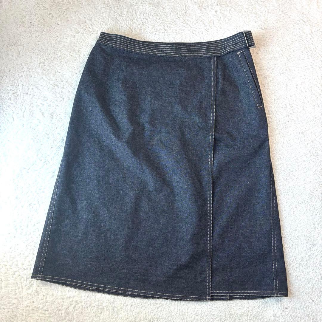 超美品 バーバリーロンドン 大きいサイズ42 ラップスカート インディゴ