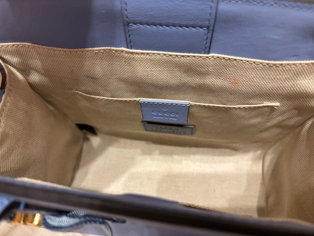 GUCCI リボン付きライトブルーハンドバッグ 日本限定