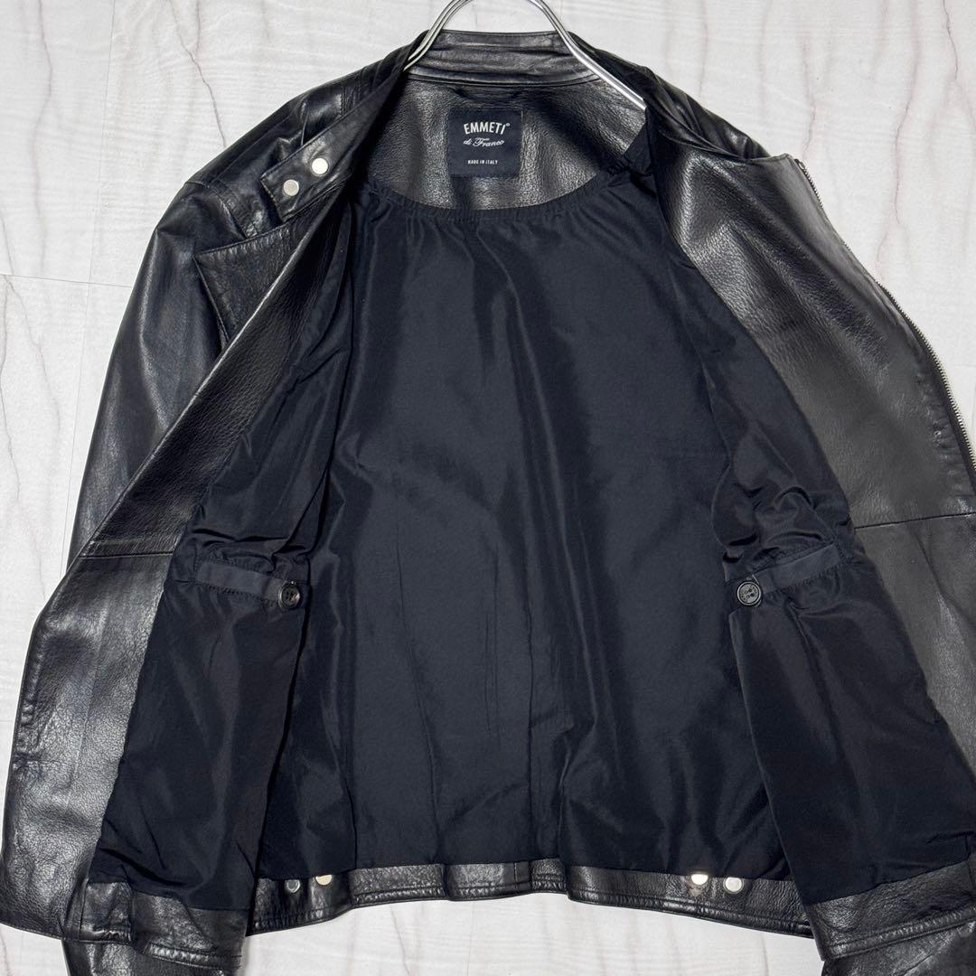 希少Lサイズ✨エンメティ ジョセフ ラムレザー シングルライダースジャケット 黒